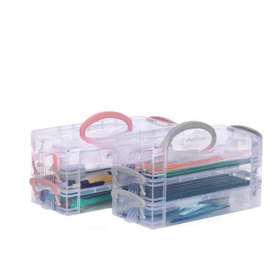 Scatola portaoggetti trasparente Scatola portaoggetti in plastica Dormitorio per studenti Cosmetici Gioielli Cartoleria Scatola di classificazione impilabile