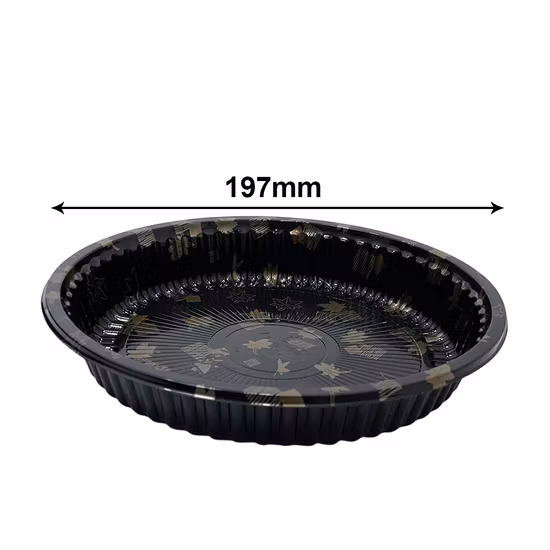 Stoviglie di plastica usa e getta per vassoio di sushi di vendita calda da asporto Scatola rettangolare in plastica per animali domestici con diametro di 197 mm con coperchio trasparente