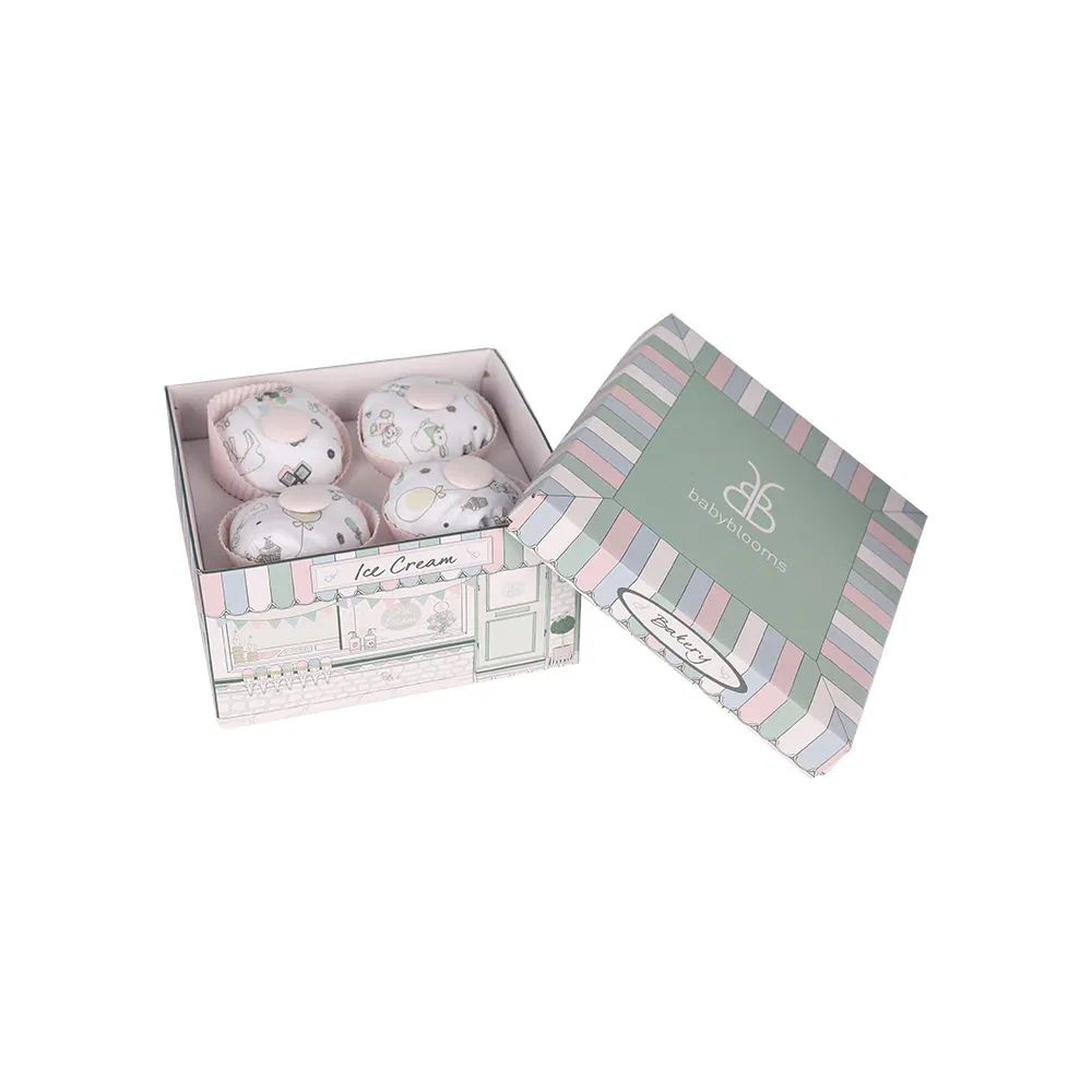 Confezione regalo decorata con fiori lucidi dal design personalizzato blu per la cura del bambino